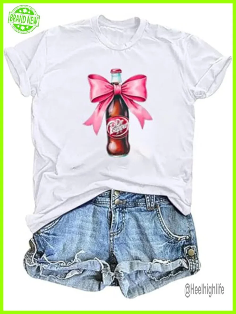 Coquette Bow Drinking Graphic Tee Women Short Sleeve Cotton Blend Crew Neck